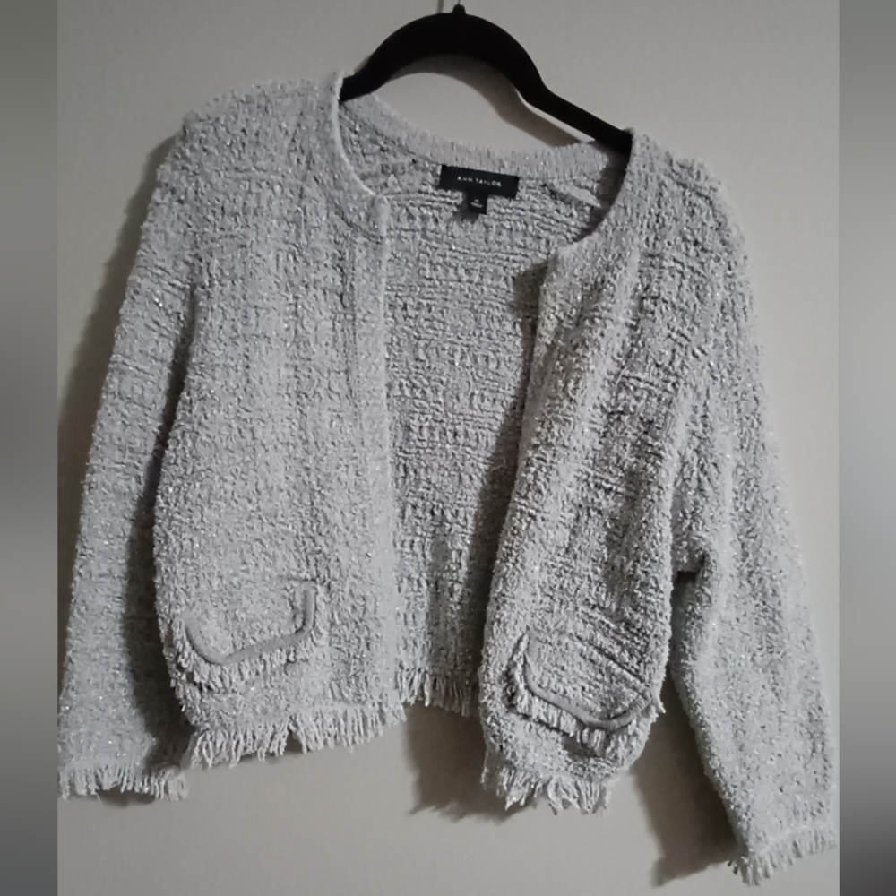 Gray Textured Open Front Jacket